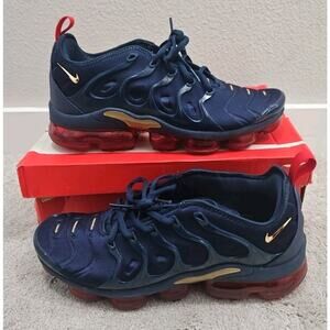 Authentic Nike Air Vapormax Plus Midnight Navy Metallic Gold Red Men's 10